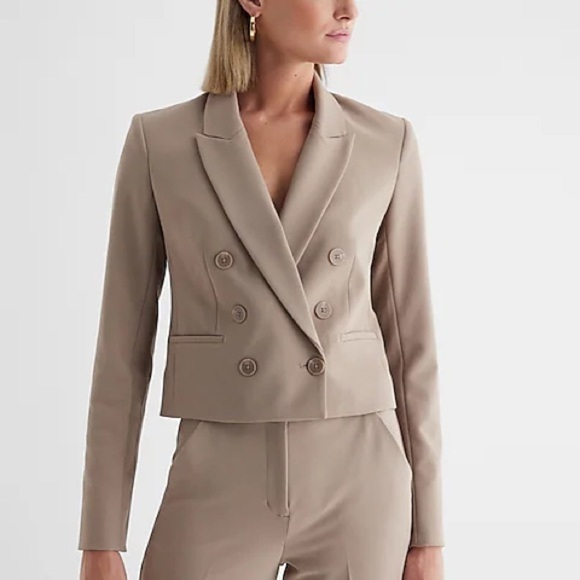 Express Jackets & Blazers - NEW Express Double Breasted Cropped Blazer Blush Taupe Size Large